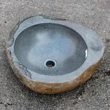 Vasque à poser en galet de rivière et porte savon 46x45 cm (VASGAL55-001-SAVON)