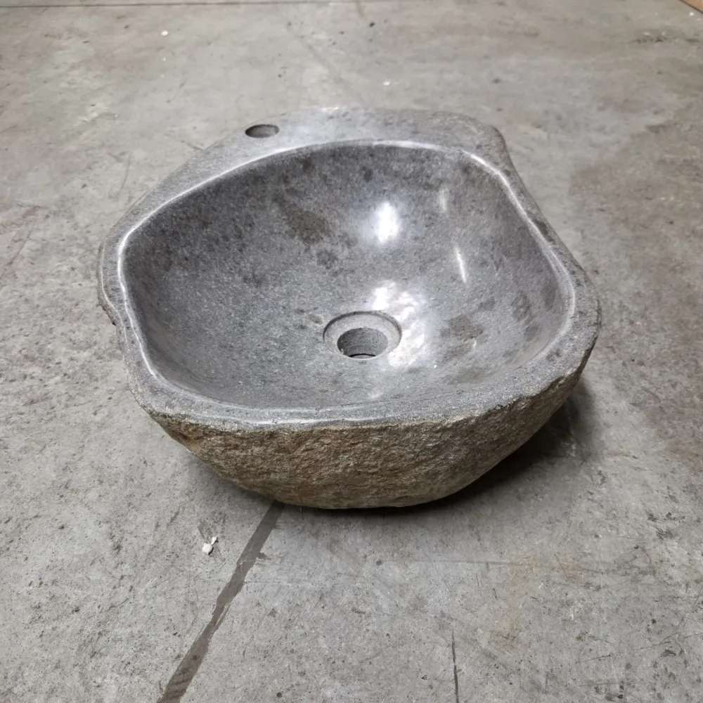 Vasque à poser en galet de rivière +  trou robinet L46x36 cm (VASQ45-061ATR)