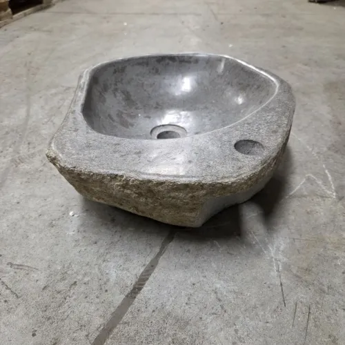 Vasque à poser en galet de rivière +  trou robinet L46x36 cm (VASQ45-061ATR)