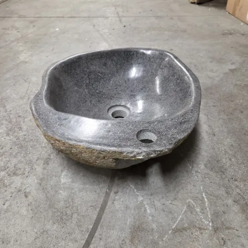 Vasque à poser en galet de rivière +  trou robinet L46x39 cm (VASQ45-062ATR)