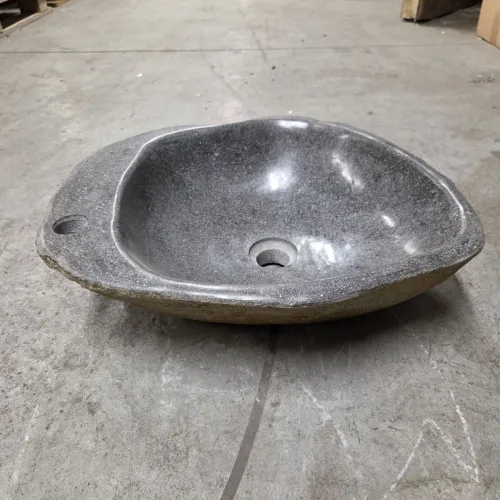 Vasque à poser en galet de rivière +  trou robinet L46x39 cm (VASQ45-062ATR)