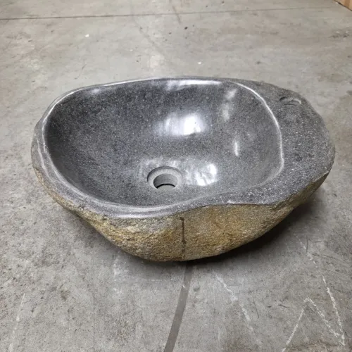 Vasque à poser en galet de rivière +  trou robinet L46x39 cm (VASQ45-062ATR)