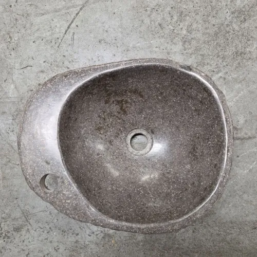 Vasque à poser en galet de rivière +  trou robinet L43x35 cm (VASQ45-064ATR)