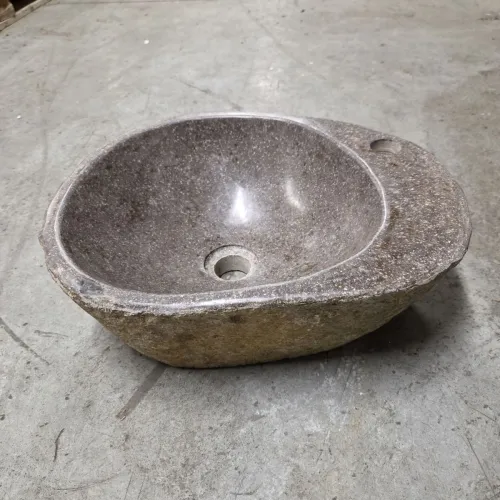 Vasque à poser en galet de rivière +  trou robinet L43x35 cm (VASQ45-064ATR)