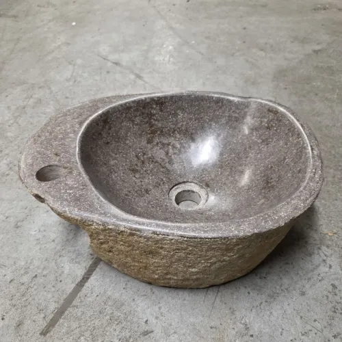 Vasque à poser en galet de rivière +  trou robinet L43x35 cm (VASQ45-064ATR)