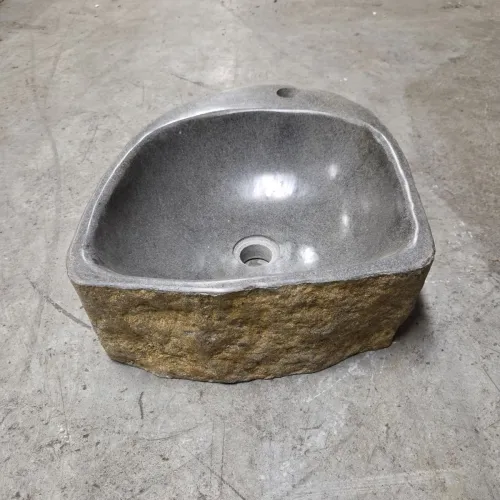 Vasque à poser en galet de rivière +  trou robinet L44x37 cm (VASQ45-065ATR)