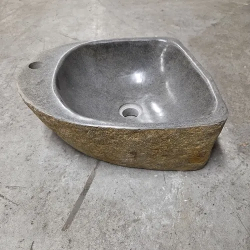 Vasque à poser en galet de rivière +  trou robinet L44x37 cm (VASQ45-065ATR)