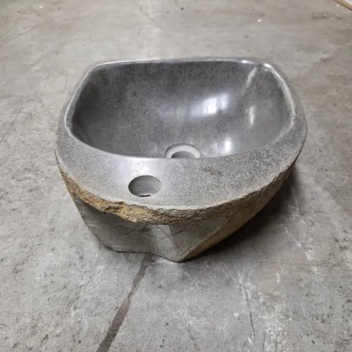 Vasque à poser en galet de rivière +  trou robinet L44x37 cm (VASQ45-065ATR)