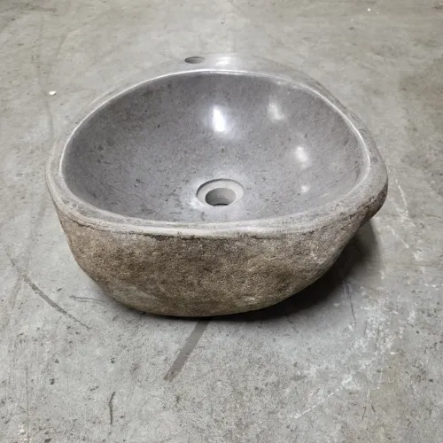 Vasque à poser en galet de rivière +  trou robinet L49x40 cm (VASQ45-067ATR)