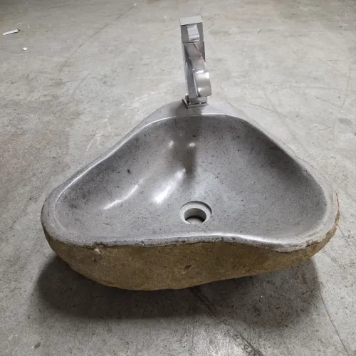 Vasque à poser en galet de rivière +  trou robinet L44x45 cm (VASQ45-068ATR)