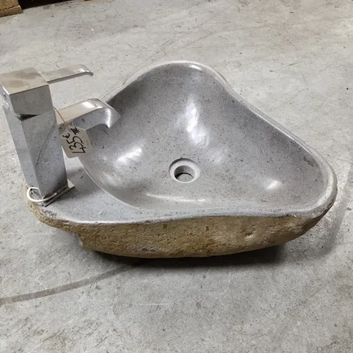 Vasque à poser en galet de rivière +  trou robinet L44x45 cm (VASQ45-068ATR)