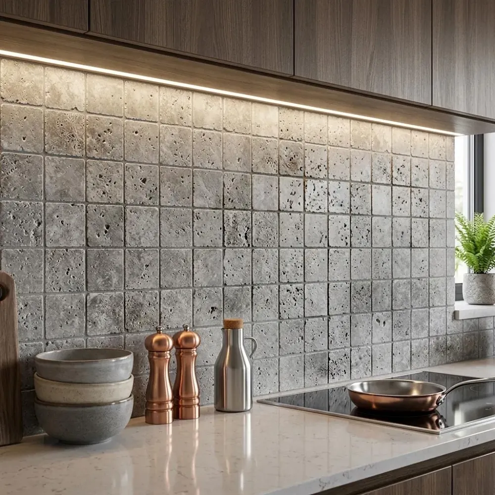 Travertin pierre 10x10 Silver (gris)