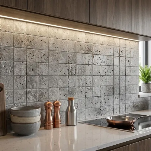 Travertin pierre 10x10 Silver (gris)